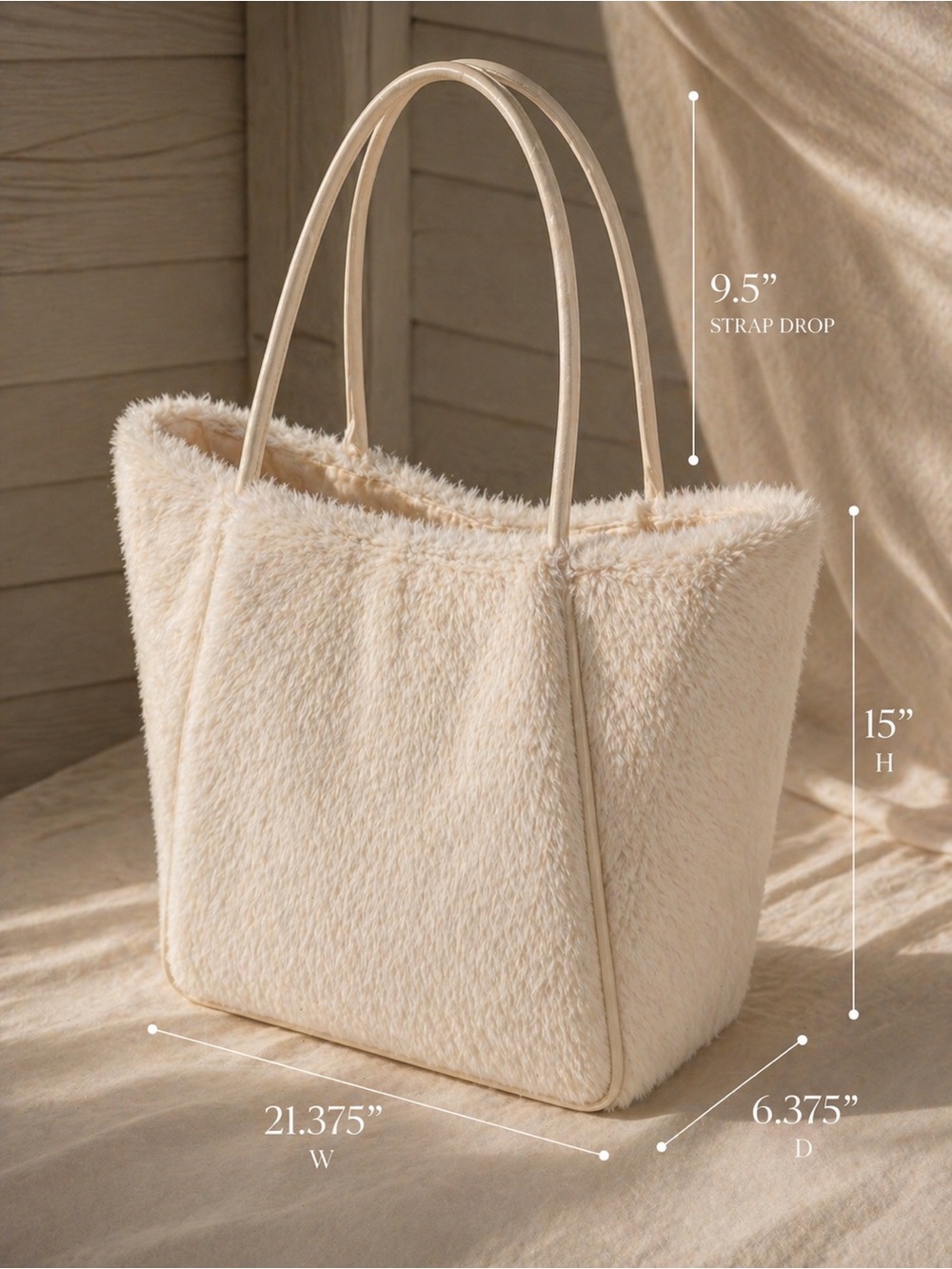 Victoria’s Secret Cream Faux Fur Tote Bag Soft Plush Shoulder Bag - Picture 6 of 8